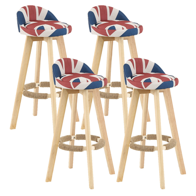 Modern Armless Backrest Counter Stool Wood Living Room Bar Stool with Cushion and Pedal Red-Blue 4 Piece Set Clearhalo 'Bar Furniture' 'Bar Stools' 'bar_stools' 'furn' 'furn_bar_stools' 'furniture_bar_stools' 'Kitchen & Dining Furniture' 'kitchen&dining_furn' 'kitchen' 'kitchen_furn' Furniture' 4544647