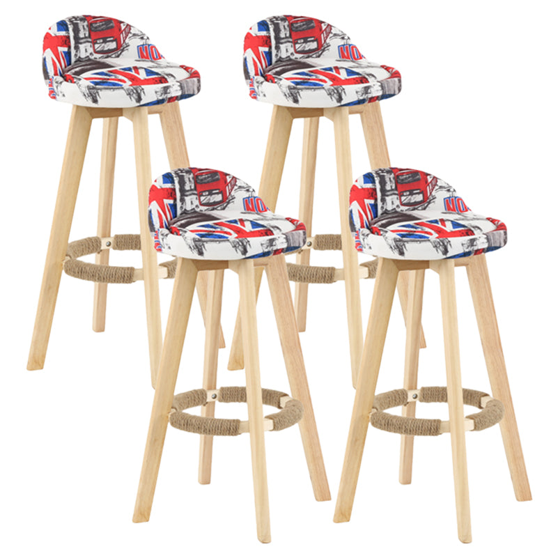 Modern Armless Backrest Counter Stool Wood Living Room Bar Stool with Cushion and Pedal Red-White 4 Piece Set Clearhalo 'Bar Furniture' 'Bar Stools' 'bar_stools' 'furn' 'furn_bar_stools' 'furniture_bar_stools' 'Kitchen & Dining Furniture' 'kitchen&dining_furn' 'kitchen' 'kitchen_furn' Furniture' 4544650