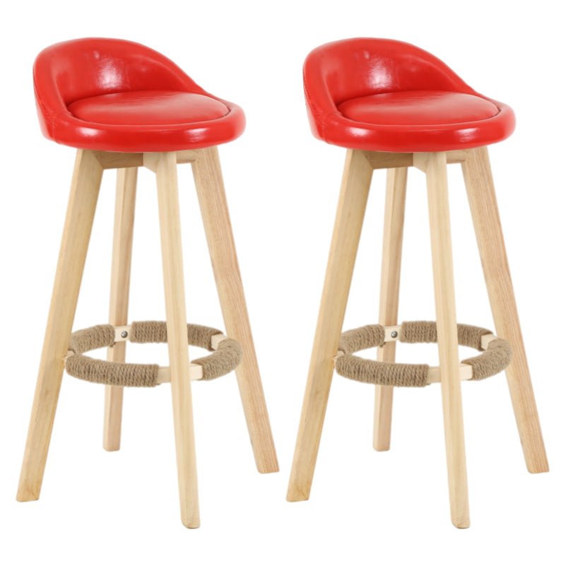 Modern Armless Backrest Counter Stool Wood Living Room Bar Stool with Cushion and Pedal Red 2 Piece Set Clearhalo 'Bar Furniture' 'Bar Stools' 'bar_stools' 'furn' 'furn_bar_stools' 'furniture_bar_stools' 'Kitchen & Dining Furniture' 'kitchen&dining_furn' 'kitchen' 'kitchen_furn' Furniture' 4544655