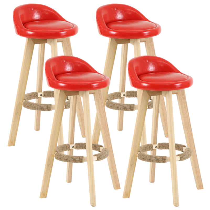 Modern Armless Backrest Counter Stool Wood Living Room Bar Stool with Cushion and Pedal Red 4 Piece Set Clearhalo 'Bar Furniture' 'Bar Stools' 'bar_stools' 'furn' 'furn_bar_stools' 'furniture_bar_stools' 'Kitchen & Dining Furniture' 'kitchen&dining_furn' 'kitchen' 'kitchen_furn' Furniture' 4544656