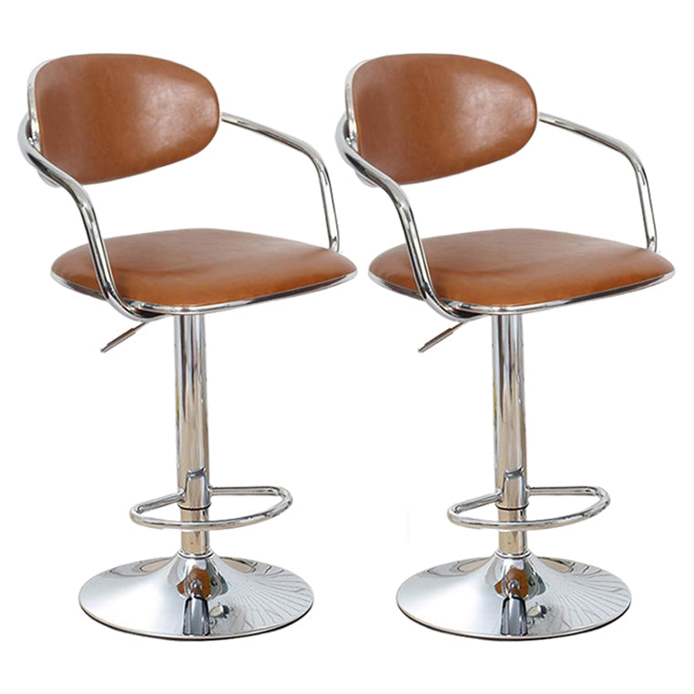 Modern Metal Low Back Bar Stool Armed Adjustable Swivel Bucket Counter Stool Brown 2 Piece Set Clearhalo 'Bar Furniture' 'Bar Stools' 'bar_stools' 'furn' 'furn_bar_stools' 'furniture_bar_stools' 'Kitchen & Dining Furniture' 'kitchen&dining_furn' 'kitchen' 'kitchen_furn' Furniture' 4544714