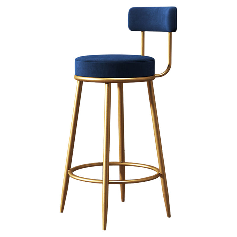 Glam Metal Upholstered Bar Stool Bristol Barstool with Iron Legs and Low Back Blue 1 Piece Bar Stool(30"H) Clearhalo 'Bar Furniture' 'Bar Stools' 'bar_stools' 'furn' 'furn_bar_stools' 'furniture_bar_stools' 'Kitchen & Dining Furniture' 'kitchen&dining_furn' 'kitchen' 'kitchen_furn' Furniture' 4544820