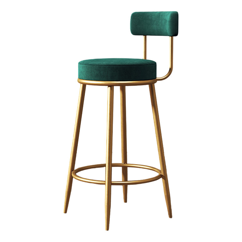 Glam Metal Upholstered Bar Stool Bristol Barstool with Iron Legs and Low Back Green 1 Piece Clearhalo 'Bar Furniture' 'Bar Stools' 'bar_stools' 'furn' 'furn_bar_stools' 'furniture_bar_stools' 'Kitchen & Dining Furniture' 'kitchen&dining_furn' 'kitchen' 'kitchen_furn' Furniture' 4544823