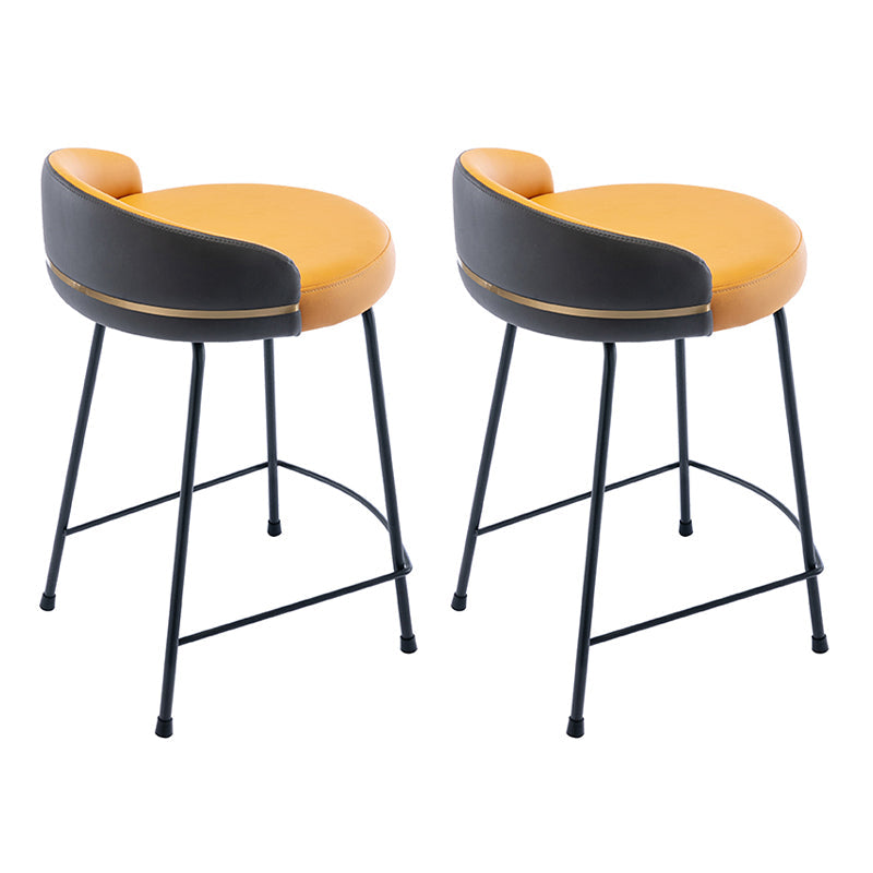 Modern Counter Bar Stool Armless Leather Bar Stool with Footrest Metal Base Light Orange 2 Piece Set Counter Stool (24"H) Clearhalo 'Bar Furniture' 'Bar Stools' 'bar_stools' 'furn' 'furn_bar_stools' 'furniture_bar_stools' 'Kitchen & Dining Furniture' 'kitchen&dining_furn' 'kitchen' 'kitchen_furn' Furniture' 4544840