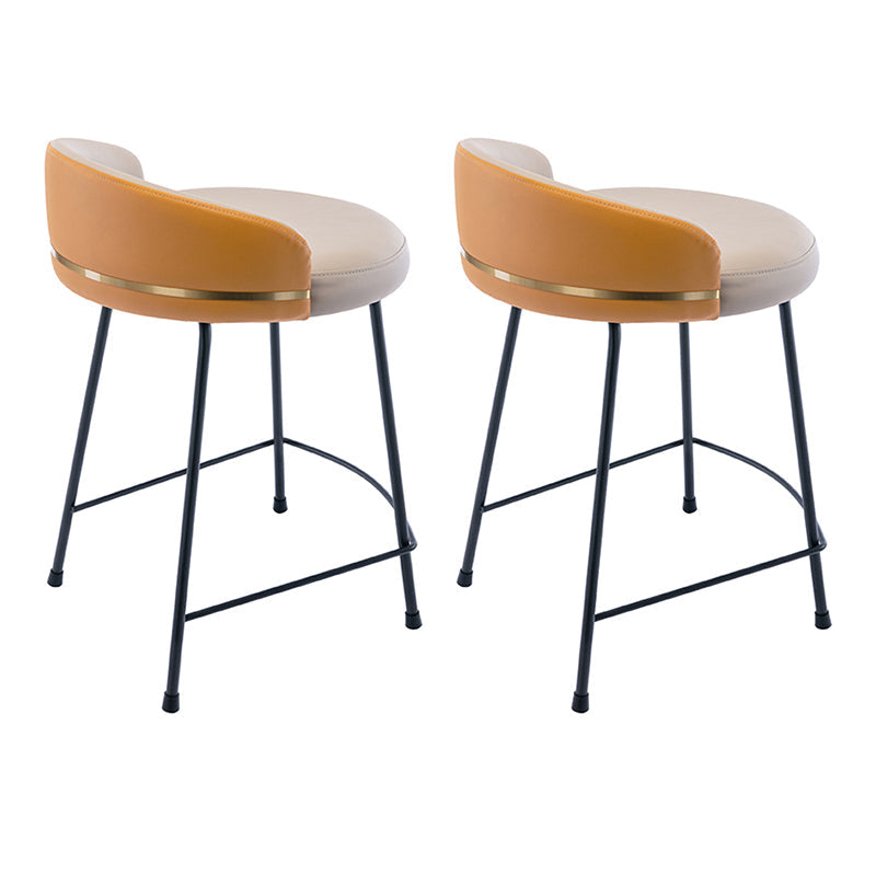 Modern Counter Bar Stool Armless Leather Bar Stool with Footrest Metal Base Light Gray 2 Piece Set Counter Stool (24"H) Clearhalo 'Bar Furniture' 'Bar Stools' 'bar_stools' 'furn' 'furn_bar_stools' 'furniture_bar_stools' 'Kitchen & Dining Furniture' 'kitchen&dining_furn' 'kitchen' 'kitchen_furn' Furniture' 4544845