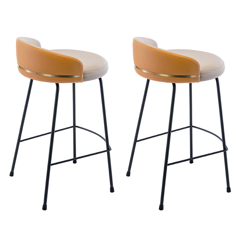 Modern Counter Bar Stool Armless Leather Bar Stool with Footrest Metal Base Light Gray 2 Piece Set Bar Stool (28" H) Clearhalo 'Bar Furniture' 'Bar Stools' 'bar_stools' 'furn' 'furn_bar_stools' 'furniture_bar_stools' 'Kitchen & Dining Furniture' 'kitchen&dining_furn' 'kitchen' 'kitchen_furn' Furniture' 4544847