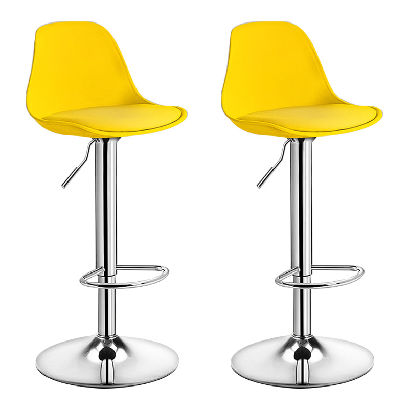 Modern Adjustable Height Bar Stool Swivel Plastic Low Back Counter Stool Yellow Silver 2 Piece Set Clearhalo 'Bar Furniture' 'Bar Stools' 'bar_stools' 'furn' 'furn_bar_stools' 'furniture_bar_stools' 'Kitchen & Dining Furniture' 'kitchen&dining_furn' 'kitchen' 'kitchen_furn' Furniture' 4544888