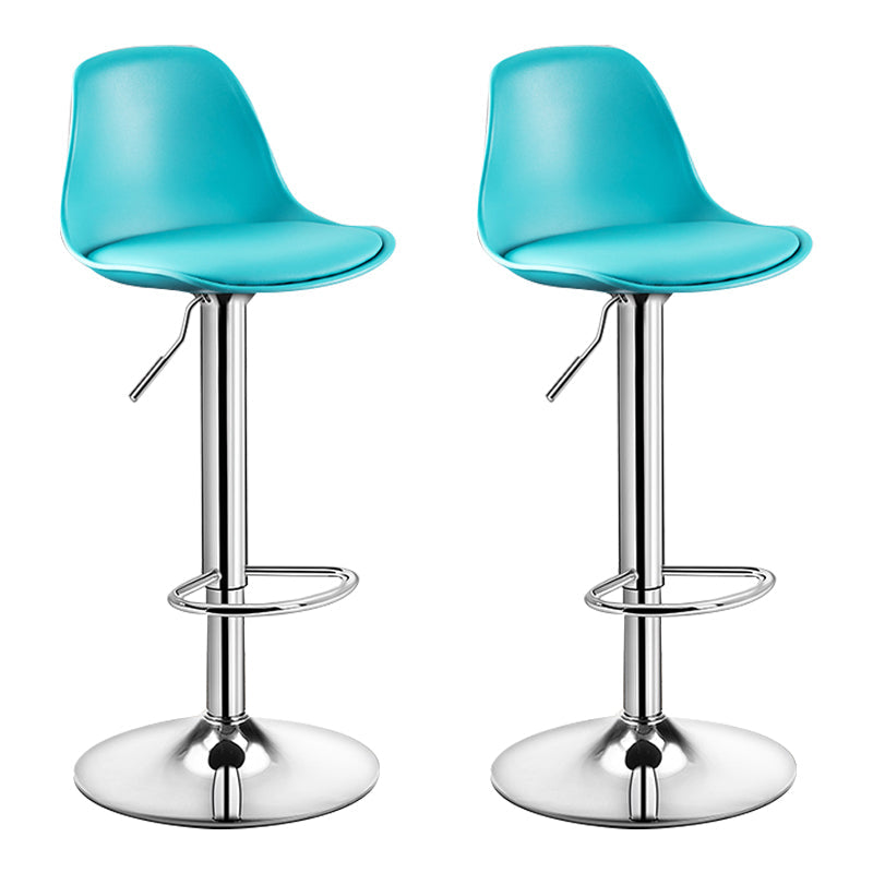 Modern Adjustable Height Bar Stool Swivel Plastic Low Back Counter Stool Lake Blue Silver 2 Piece Set Clearhalo 'Bar Furniture' 'Bar Stools' 'bar_stools' 'furn' 'furn_bar_stools' 'furniture_bar_stools' 'Kitchen & Dining Furniture' 'kitchen&dining_furn' 'kitchen' 'kitchen_furn' Furniture' 4544892