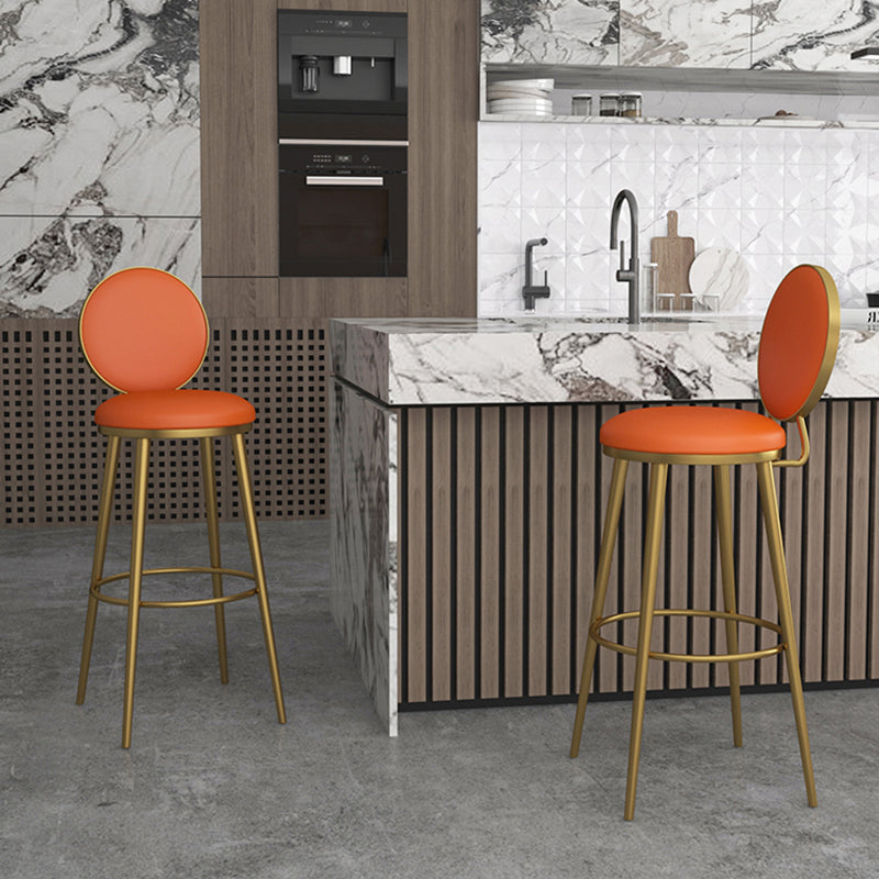 Glam Counter Bar Stool Backrest Leather Bar Stool with Footrest, Iron Base Clearhalo 'Bar Furniture' 'Bar Stools' 'bar_stools' 'furn' 'furn_bar_stools' 'furniture_bar_stools' 'Kitchen & Dining Furniture' 'kitchen&dining_furn' 'kitchen' 'kitchen_furn' Furniture' 4544916