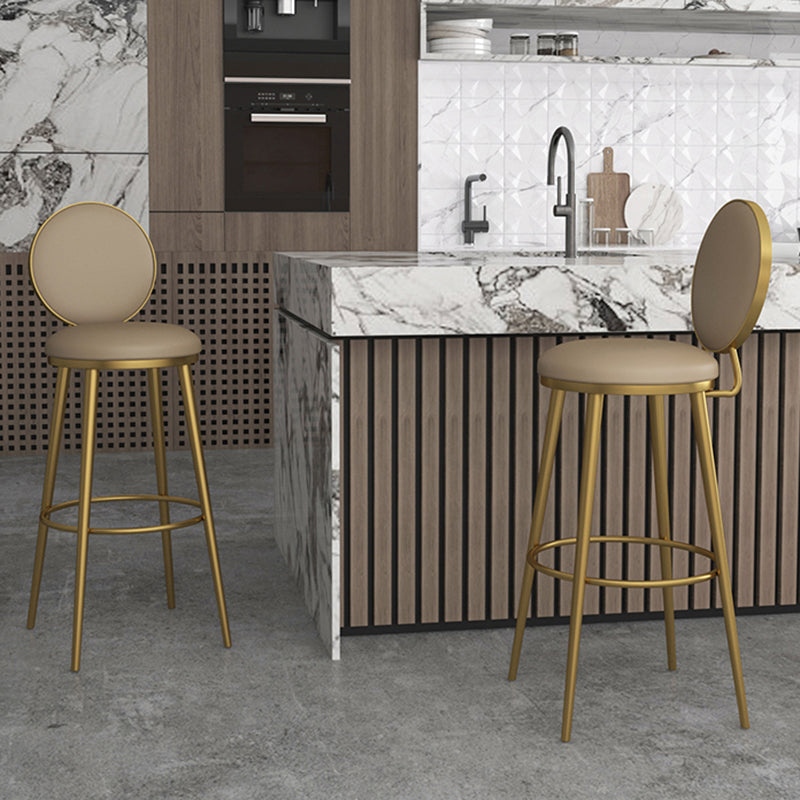 Glam Counter Bar Stool Backrest Leather Bar Stool with Footrest, Iron Base Clearhalo 'Bar Furniture' 'Bar Stools' 'bar_stools' 'furn' 'furn_bar_stools' 'furniture_bar_stools' 'Kitchen & Dining Furniture' 'kitchen&dining_furn' 'kitchen' 'kitchen_furn' Furniture' 4544924