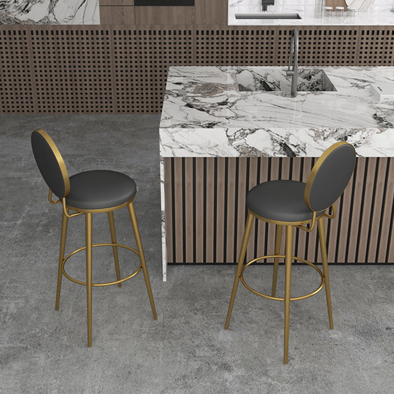 Glam Counter Bar Stool Backrest Leather Bar Stool with Footrest, Iron Base Clearhalo 'Bar Furniture' 'Bar Stools' 'bar_stools' 'furn' 'furn_bar_stools' 'furniture_bar_stools' 'Kitchen & Dining Furniture' 'kitchen&dining_furn' 'kitchen' 'kitchen_furn' Furniture' 4544925