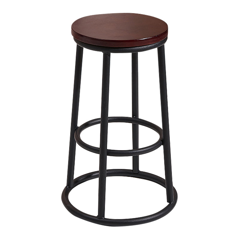 Modern Round Bar Stool Footrest Backless Counter and Bar Stool with Iron Legs Dark Wood 1 Piece Clearhalo 'Bar Furniture' 'Bar Stools' 'bar_stools' 'furn' 'furn_bar_stools' 'furniture_bar_stools' 'Kitchen & Dining Furniture' 'kitchen&dining_furn' 'kitchen' 'kitchen_furn' Furniture' 4544934