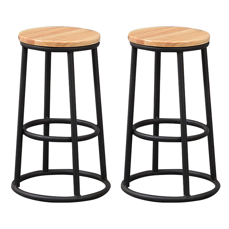 Modern Round Bar Stool Footrest Backless Counter and Bar Stool with Iron Legs Wood 2 Piece Set Clearhalo 'Bar Furniture' 'Bar Stools' 'bar_stools' 'furn' 'furn_bar_stools' 'furniture_bar_stools' 'Kitchen & Dining Furniture' 'kitchen&dining_furn' 'kitchen' 'kitchen_furn' Furniture' 4544940