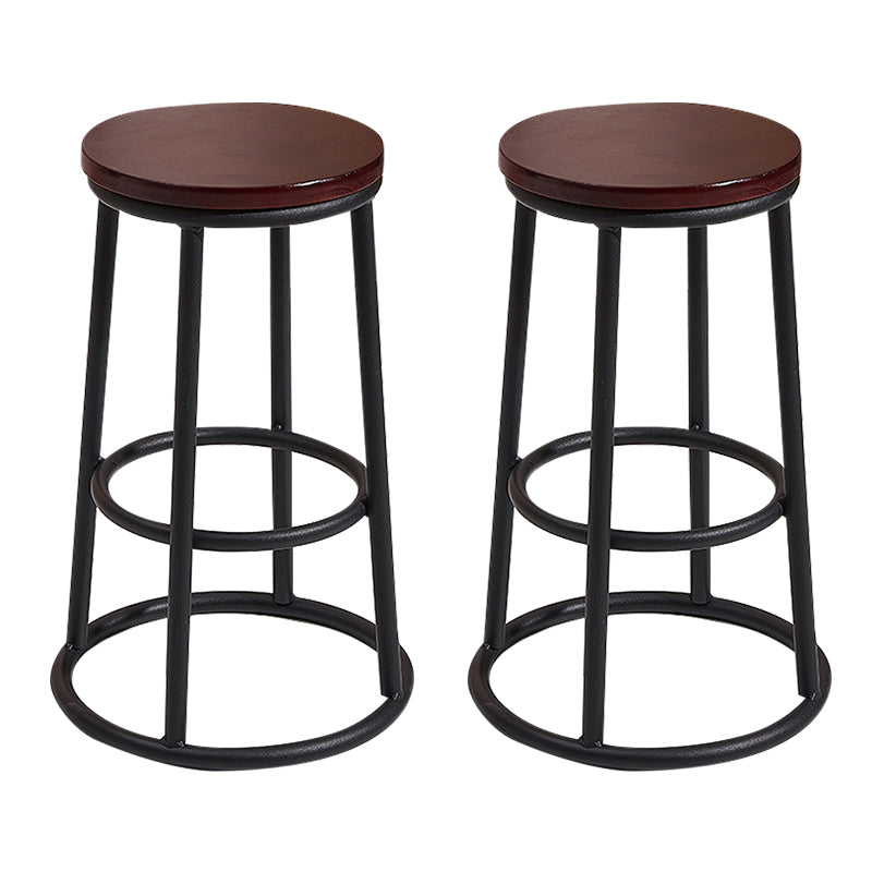 Modern Round Bar Stool Footrest Backless Counter and Bar Stool with Iron Legs Dark Wood 2 Piece Set Clearhalo 'Bar Furniture' 'Bar Stools' 'bar_stools' 'furn' 'furn_bar_stools' 'furniture_bar_stools' 'Kitchen & Dining Furniture' 'kitchen&dining_furn' 'kitchen' 'kitchen_furn' Furniture' 4544943