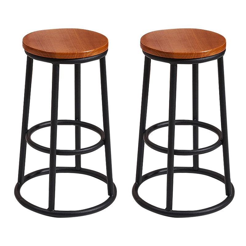 Modern Round Bar Stool Footrest Backless Counter and Bar Stool with Iron Legs Walnut 2 Piece Set Clearhalo 'Bar Furniture' 'Bar Stools' 'bar_stools' 'furn' 'furn_bar_stools' 'furniture_bar_stools' 'Kitchen & Dining Furniture' 'kitchen&dining_furn' 'kitchen' 'kitchen_furn' Furniture' 4544944