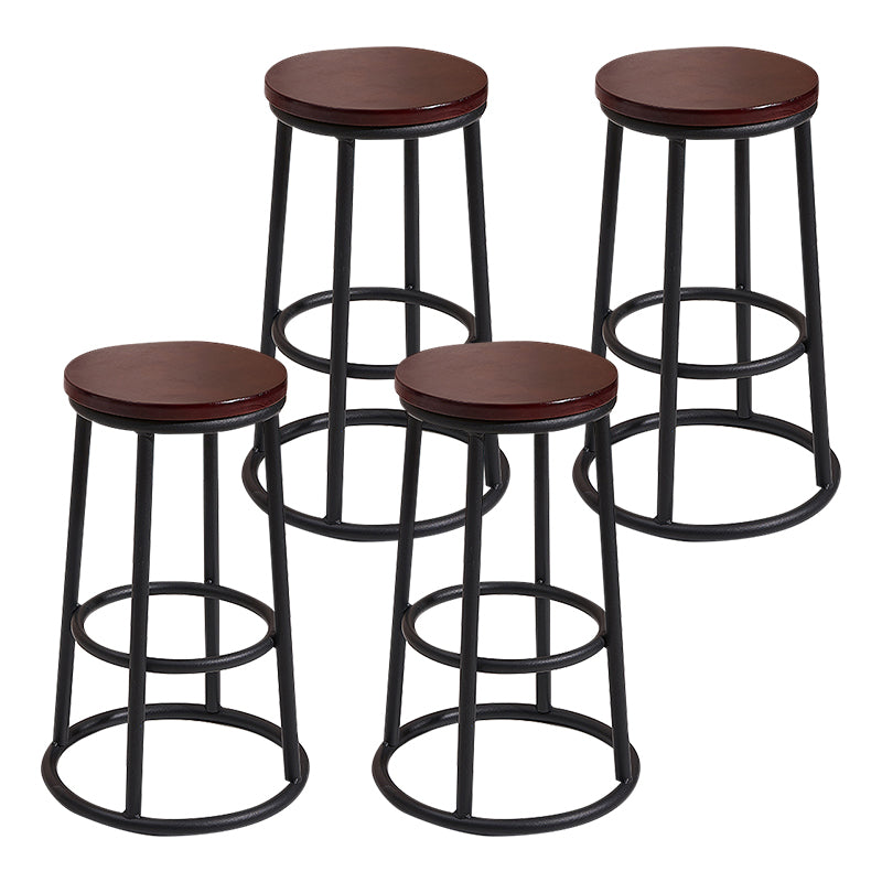Modern Round Bar Stool Footrest Backless Counter and Bar Stool with Iron Legs Dark Wood 4 Piece Set Clearhalo 'Bar Furniture' 'Bar Stools' 'bar_stools' 'furn' 'furn_bar_stools' 'furniture_bar_stools' 'Kitchen & Dining Furniture' 'kitchen&dining_furn' 'kitchen' 'kitchen_furn' Furniture' 4544950