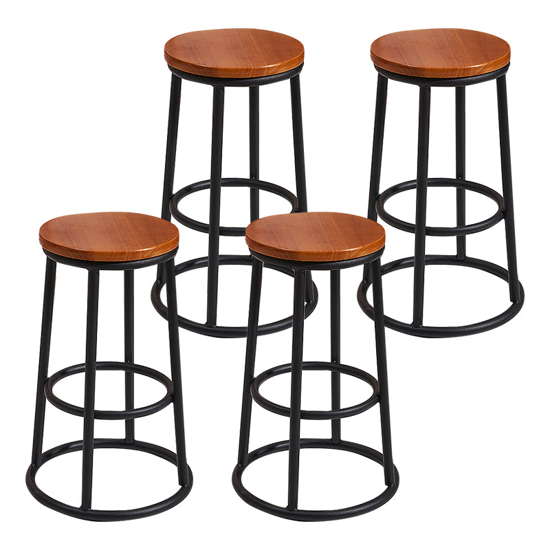 Modern Round Bar Stool Footrest Backless Counter and Bar Stool with Iron Legs Walnut 4 Piece Set Clearhalo 'Bar Furniture' 'Bar Stools' 'bar_stools' 'furn' 'furn_bar_stools' 'furniture_bar_stools' 'Kitchen & Dining Furniture' 'kitchen&dining_furn' 'kitchen' 'kitchen_furn' Furniture' 4544952