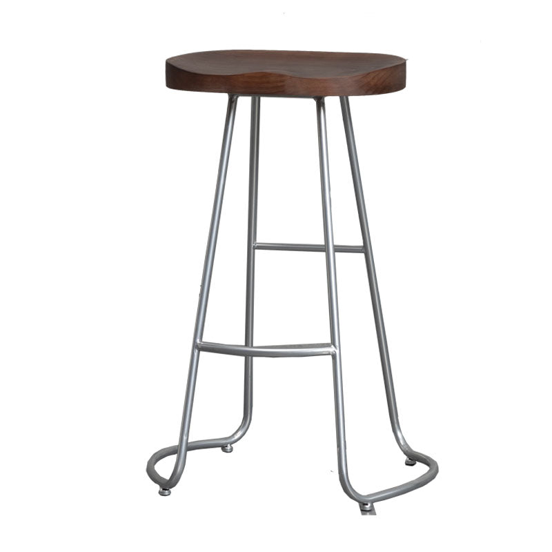 Modern Style Iron Bar Stool with Footrest Dining Room Solid Wood Bar Stool 30 Inches Silver 1 Piece Clearhalo 'Bar Furniture' 'Bar Stools' 'bar_stools' 'furn' 'furn_bar_stools' 'furniture_bar_stools' 'Kitchen & Dining Furniture' 'kitchen&dining_furn' 'kitchen' 'kitchen_furn' Furniture' 4544963