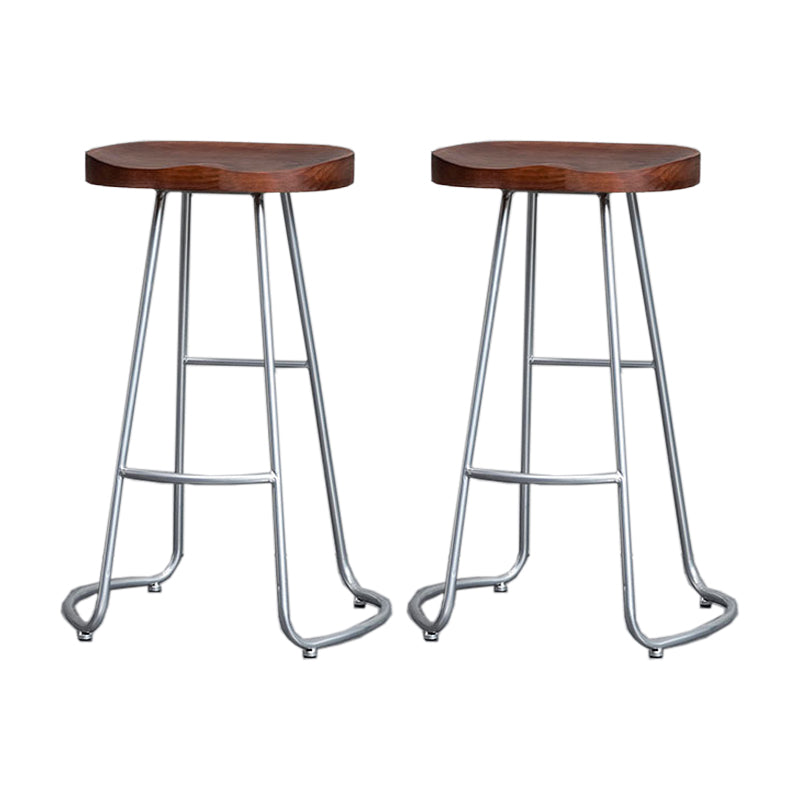 Modern Style Iron Bar Stool with Footrest Dining Room Solid Wood Bar Stool 30 Inches Silver 2 Piece Set Clearhalo 'Bar Furniture' 'Bar Stools' 'bar_stools' 'furn' 'furn_bar_stools' 'furniture_bar_stools' 'Kitchen & Dining Furniture' 'kitchen&dining_furn' 'kitchen' 'kitchen_furn' Furniture' 4544965
