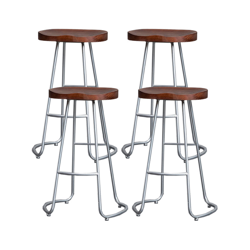 Modern Style Iron Bar Stool with Footrest Dining Room Solid Wood Bar Stool 30 Inches Silver 4 Piece Set Clearhalo 'Bar Furniture' 'Bar Stools' 'bar_stools' 'furn' 'furn_bar_stools' 'furniture_bar_stools' 'Kitchen & Dining Furniture' 'kitchen&dining_furn' 'kitchen' 'kitchen_furn' Furniture' 4544967