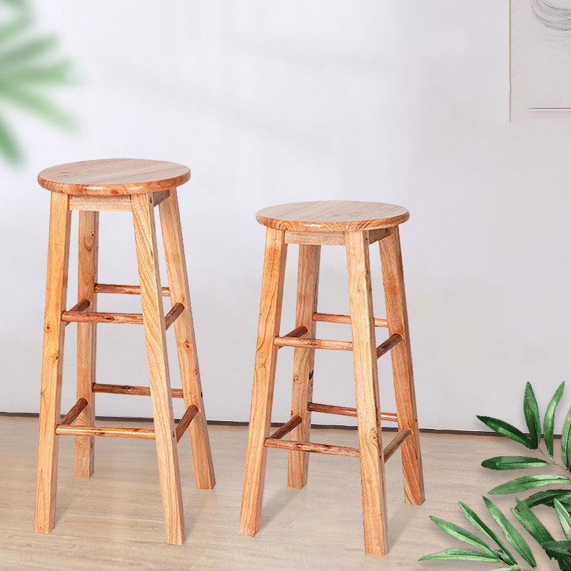 Modern Style Solid Wood Bar Stool with Footrest Milk Tea Shop Round Bar Stool 32 Inches Clearhalo 'Bar Furniture' 'Bar Stools' 'bar_stools' 'furn' 'furn_bar_stools' 'furniture_bar_stools' 'Kitchen & Dining Furniture' 'kitchen&dining_furn' 'kitchen' 'kitchen_furn' Furniture' 4544987