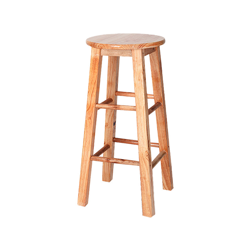 Modern Style Solid Wood Bar Stool with Footrest Milk Tea Shop Round Bar Stool 32 Inches Clearhalo 'Bar Furniture' 'Bar Stools' 'bar_stools' 'furn' 'furn_bar_stools' 'furniture_bar_stools' 'Kitchen & Dining Furniture' 'kitchen&dining_furn' 'kitchen' 'kitchen_furn' Furniture' 4544993