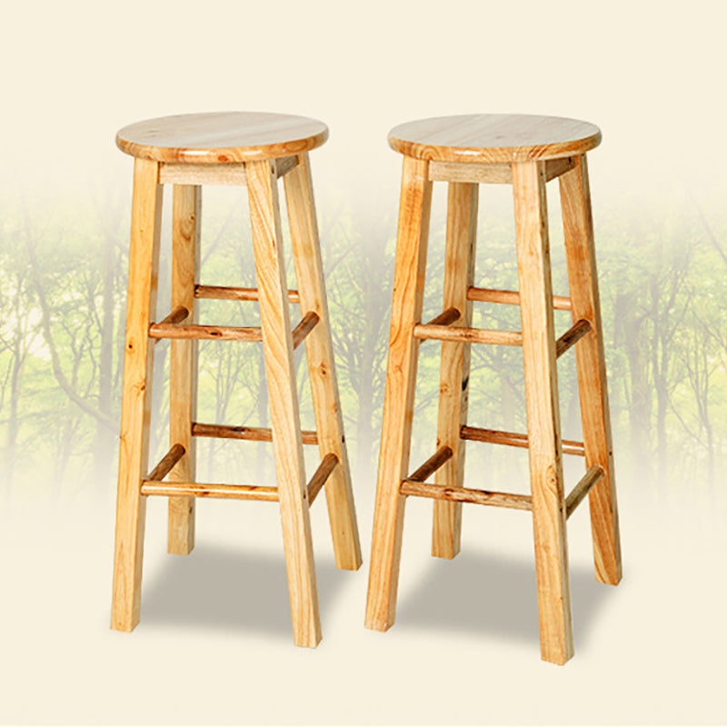 Modern Style Solid Wood Bar Stool with Footrest Milk Tea Shop Round Bar Stool 32 Inches Clearhalo 'Bar Furniture' 'Bar Stools' 'bar_stools' 'furn' 'furn_bar_stools' 'furniture_bar_stools' 'Kitchen & Dining Furniture' 'kitchen&dining_furn' 'kitchen' 'kitchen_furn' Furniture' 4544995