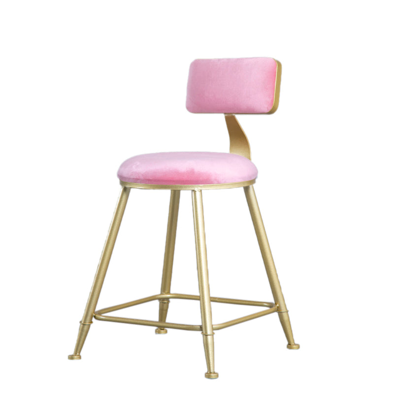 Glam Armless Backrest Counter Stool Iron Beauty Shop Bar Stool with Velvet Cushion Pink 1 Piece Short Stool(18"H) Clearhalo 'Bar Furniture' 'Bar Stools' 'bar_stools' 'furn' 'furn_bar_stools' 'furniture_bar_stools' 'Kitchen & Dining Furniture' 'kitchen&dining_furn' 'kitchen' 'kitchen_furn' Furniture' 4545205