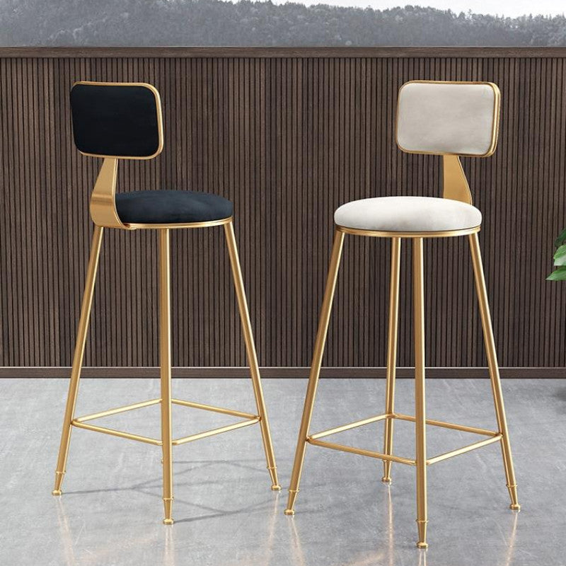 Glam Armless Backrest Counter Stool Iron Beauty Shop Bar Stool with Velvet Cushion Clearhalo 'Bar Furniture' 'Bar Stools' 'bar_stools' 'furn' 'furn_bar_stools' 'furniture_bar_stools' 'Kitchen & Dining Furniture' 'kitchen&dining_furn' 'kitchen' 'kitchen_furn' Furniture' 4545207