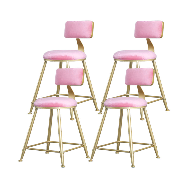 Glam Armless Backrest Counter Stool Iron Beauty Shop Bar Stool with Velvet Cushion Pink 4 Piece Set Short Stool(18"H) Clearhalo 'Bar Furniture' 'Bar Stools' 'bar_stools' 'furn' 'furn_bar_stools' 'furniture_bar_stools' 'Kitchen & Dining Furniture' 'kitchen&dining_furn' 'kitchen' 'kitchen_furn' Furniture' 4545208