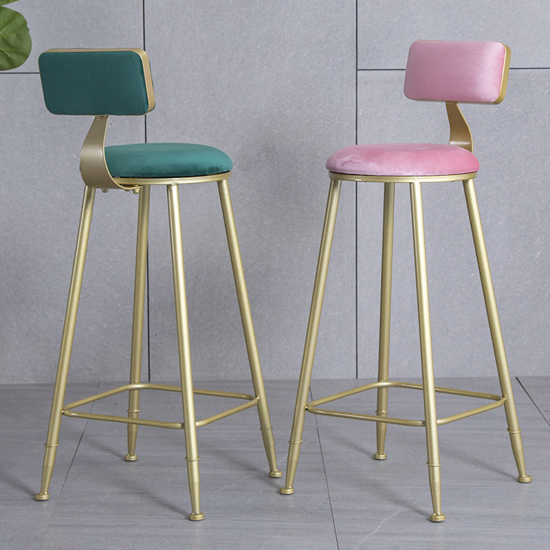 Glam Armless Backrest Counter Stool Iron Beauty Shop Bar Stool with Velvet Cushion Clearhalo 'Bar Furniture' 'Bar Stools' 'bar_stools' 'furn' 'furn_bar_stools' 'furniture_bar_stools' 'Kitchen & Dining Furniture' 'kitchen&dining_furn' 'kitchen' 'kitchen_furn' Furniture' 4545209