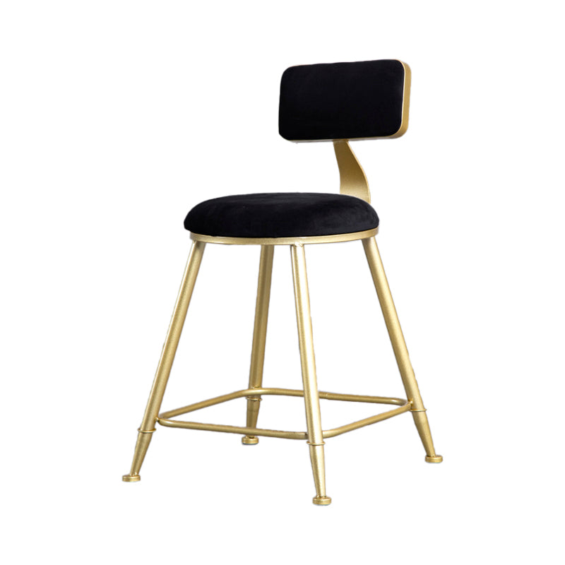 Glam Armless Backrest Counter Stool Iron Beauty Shop Bar Stool with Velvet Cushion Black 1 Piece Short Stool(18"H) Clearhalo 'Bar Furniture' 'Bar Stools' 'bar_stools' 'furn' 'furn_bar_stools' 'furniture_bar_stools' 'Kitchen & Dining Furniture' 'kitchen&dining_furn' 'kitchen' 'kitchen_furn' Furniture' 4545211