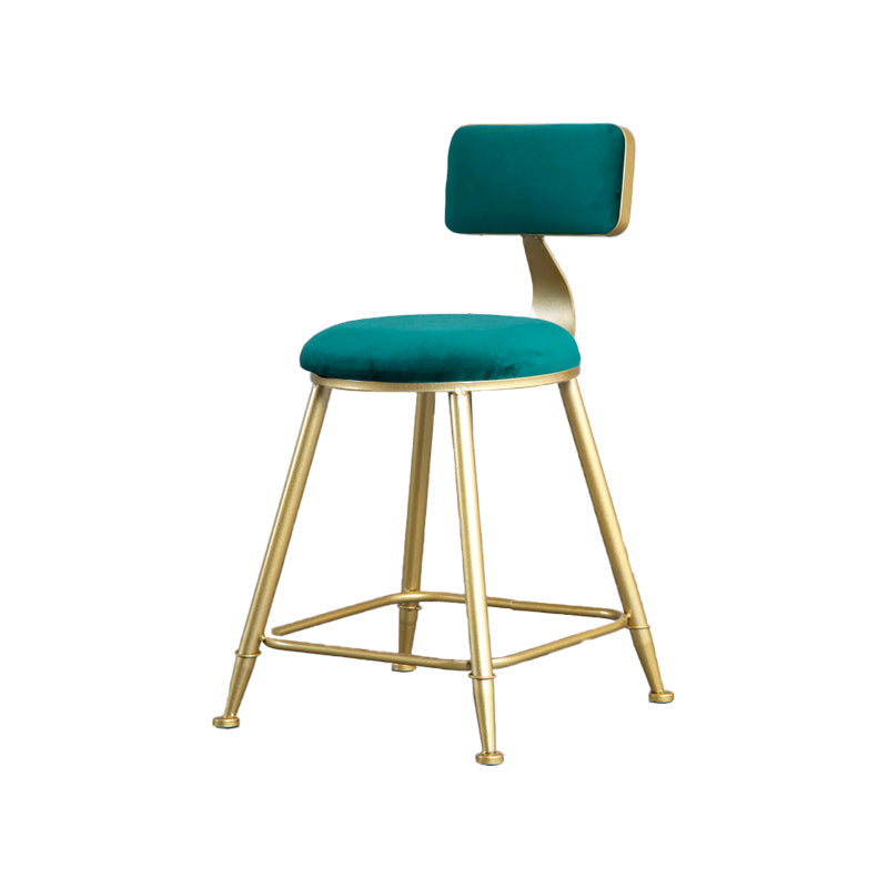 Glam Armless Backrest Counter Stool Iron Beauty Shop Bar Stool with Velvet Cushion Green 1 Piece Short Stool(18"H) Clearhalo 'Bar Furniture' 'Bar Stools' 'bar_stools' 'furn' 'furn_bar_stools' 'furniture_bar_stools' 'Kitchen & Dining Furniture' 'kitchen&dining_furn' 'kitchen' 'kitchen_furn' Furniture' 4545216