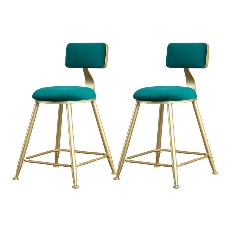 Glam Armless Backrest Counter Stool Iron Beauty Shop Bar Stool with Velvet Cushion Green 2 Piece Set Short Stool(18"H) Clearhalo 'Bar Furniture' 'Bar Stools' 'bar_stools' 'furn' 'furn_bar_stools' 'furniture_bar_stools' 'Kitchen & Dining Furniture' 'kitchen&dining_furn' 'kitchen' 'kitchen_furn' Furniture' 4545218