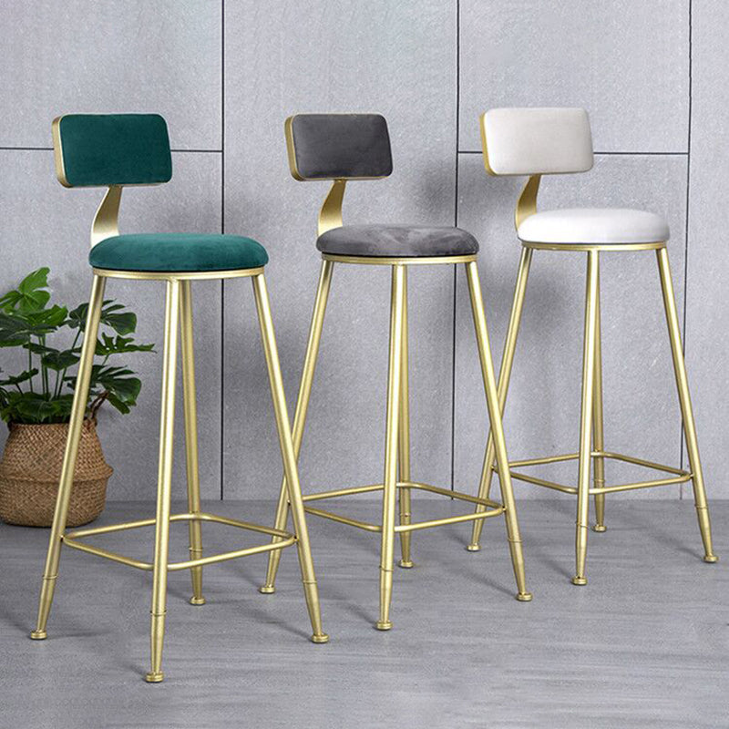 Glam Armless Backrest Counter Stool Iron Beauty Shop Bar Stool with Velvet Cushion Clearhalo 'Bar Furniture' 'Bar Stools' 'bar_stools' 'furn' 'furn_bar_stools' 'furniture_bar_stools' 'Kitchen & Dining Furniture' 'kitchen&dining_furn' 'kitchen' 'kitchen_furn' Furniture' 4545220