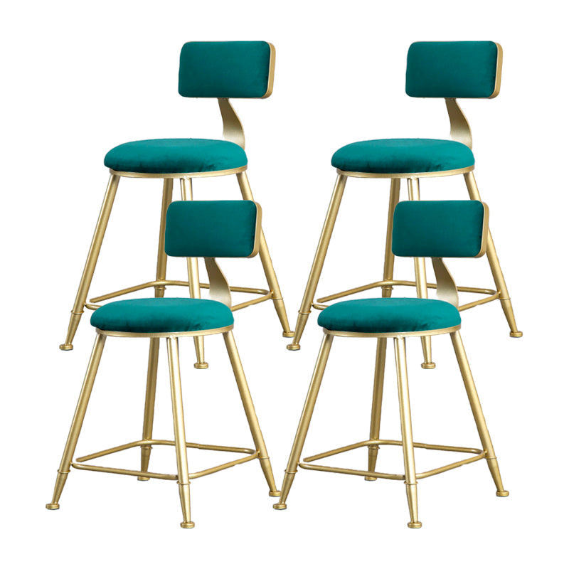 Glam Armless Backrest Counter Stool Iron Beauty Shop Bar Stool with Velvet Cushion Green 4 Piece Set Short Stool(18"H) Clearhalo 'Bar Furniture' 'Bar Stools' 'bar_stools' 'furn' 'furn_bar_stools' 'furniture_bar_stools' 'Kitchen & Dining Furniture' 'kitchen&dining_furn' 'kitchen' 'kitchen_furn' Furniture' 4545221