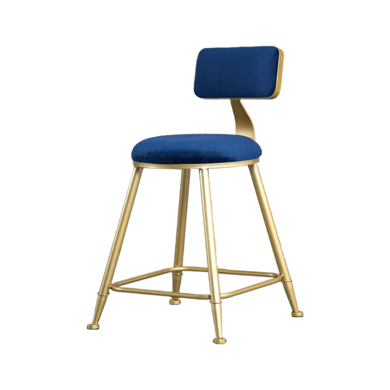 Glam Armless Backrest Counter Stool Iron Beauty Shop Bar Stool with Velvet Cushion Blue 1 Piece Short Stool(18"H) Clearhalo 'Bar Furniture' 'Bar Stools' 'bar_stools' 'furn' 'furn_bar_stools' 'furniture_bar_stools' 'Kitchen & Dining Furniture' 'kitchen&dining_furn' 'kitchen' 'kitchen_furn' Furniture' 4545222