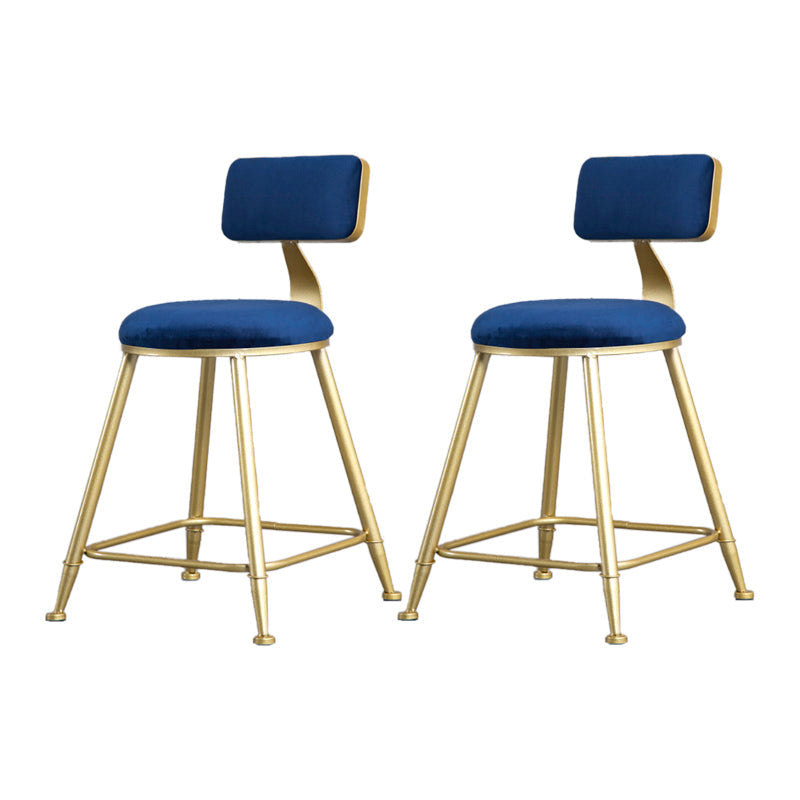 Glam Armless Backrest Counter Stool Iron Beauty Shop Bar Stool with Velvet Cushion Blue 2 Piece Set Short Stool(18"H) Clearhalo 'Bar Furniture' 'Bar Stools' 'bar_stools' 'furn' 'furn_bar_stools' 'furniture_bar_stools' 'Kitchen & Dining Furniture' 'kitchen&dining_furn' 'kitchen' 'kitchen_furn' Furniture' 4545225