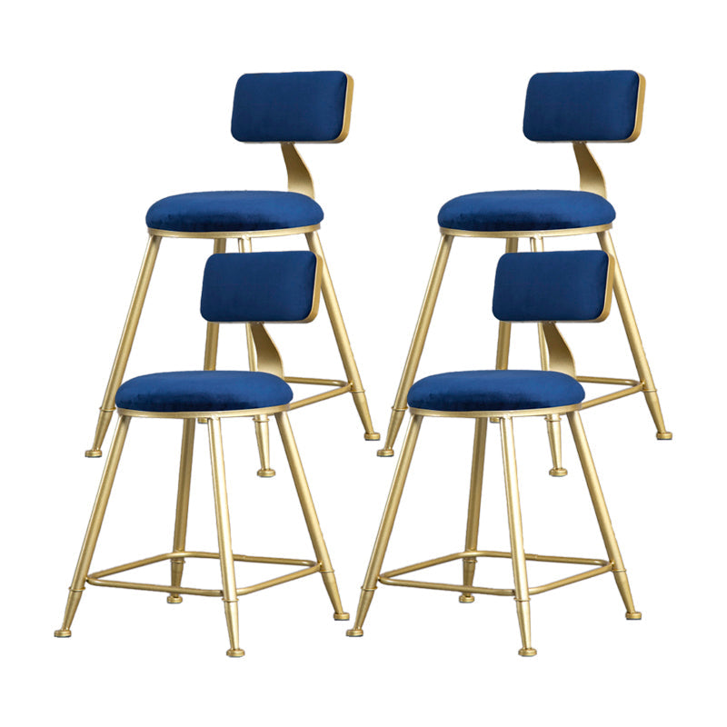 Glam Armless Backrest Counter Stool Iron Beauty Shop Bar Stool with Velvet Cushion Blue 4 Piece Set Short Stool(18"H) Clearhalo 'Bar Furniture' 'Bar Stools' 'bar_stools' 'furn' 'furn_bar_stools' 'furniture_bar_stools' 'Kitchen & Dining Furniture' 'kitchen&dining_furn' 'kitchen' 'kitchen_furn' Furniture' 4545226
