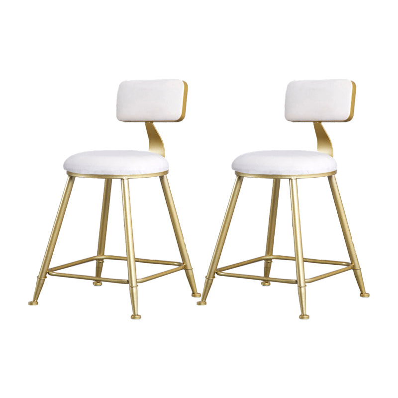 Glam Armless Backrest Counter Stool Iron Beauty Shop Bar Stool with Velvet Cushion White 2 Piece Set Short Stool(18"H) Clearhalo 'Bar Furniture' 'Bar Stools' 'bar_stools' 'furn' 'furn_bar_stools' 'furniture_bar_stools' 'Kitchen & Dining Furniture' 'kitchen&dining_furn' 'kitchen' 'kitchen_furn' Furniture' 4545228