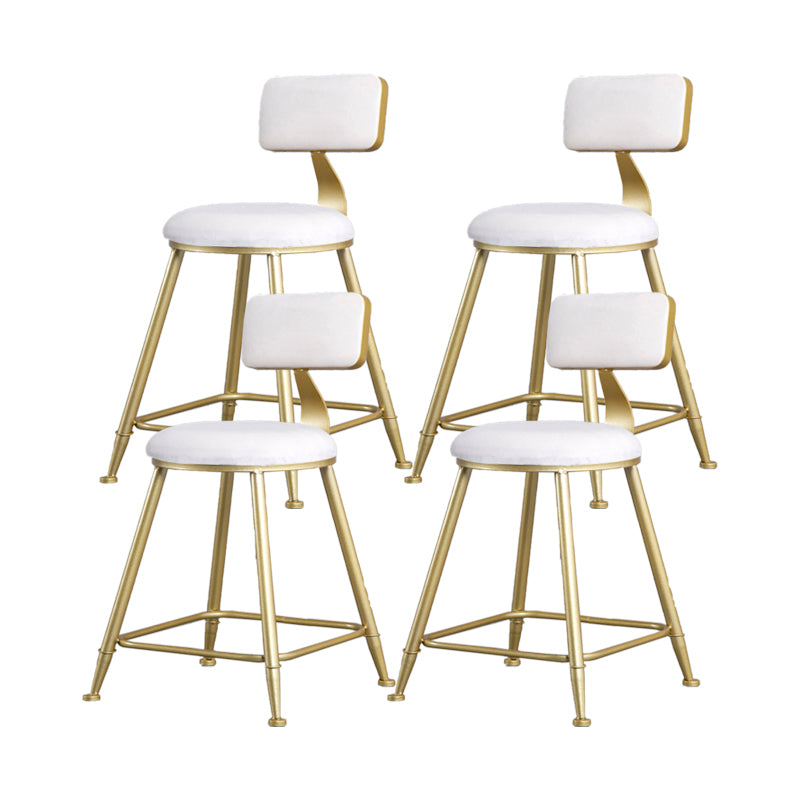 Glam Armless Backrest Counter Stool Iron Beauty Shop Bar Stool with Velvet Cushion White 4 Piece Set Short Stool(18"H) Clearhalo 'Bar Furniture' 'Bar Stools' 'bar_stools' 'furn' 'furn_bar_stools' 'furniture_bar_stools' 'Kitchen & Dining Furniture' 'kitchen&dining_furn' 'kitchen' 'kitchen_furn' Furniture' 4545229