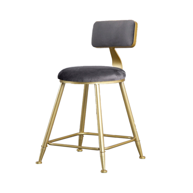 Glam Armless Backrest Counter Stool Iron Beauty Shop Bar Stool with Velvet Cushion Gray 1 Piece Short Stool(18"H) Clearhalo 'Bar Furniture' 'Bar Stools' 'bar_stools' 'furn' 'furn_bar_stools' 'furniture_bar_stools' 'Kitchen & Dining Furniture' 'kitchen&dining_furn' 'kitchen' 'kitchen_furn' Furniture' 4545230