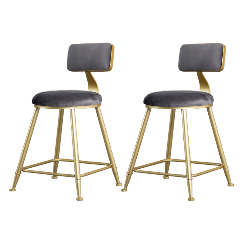 Glam Armless Backrest Counter Stool Iron Beauty Shop Bar Stool with Velvet Cushion Gray 2 Piece Set Short Stool(18"H) Clearhalo 'Bar Furniture' 'Bar Stools' 'bar_stools' 'furn' 'furn_bar_stools' 'furniture_bar_stools' 'Kitchen & Dining Furniture' 'kitchen&dining_furn' 'kitchen' 'kitchen_furn' Furniture' 4545231