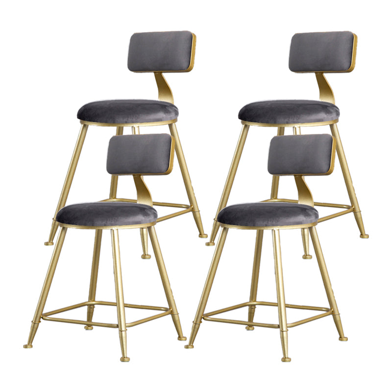 Glam Armless Backrest Counter Stool Iron Beauty Shop Bar Stool with Velvet Cushion Gray 4 Piece Set Short Stool(18"H) Clearhalo 'Bar Furniture' 'Bar Stools' 'bar_stools' 'furn' 'furn_bar_stools' 'furniture_bar_stools' 'Kitchen & Dining Furniture' 'kitchen&dining_furn' 'kitchen' 'kitchen_furn' Furniture' 4545232