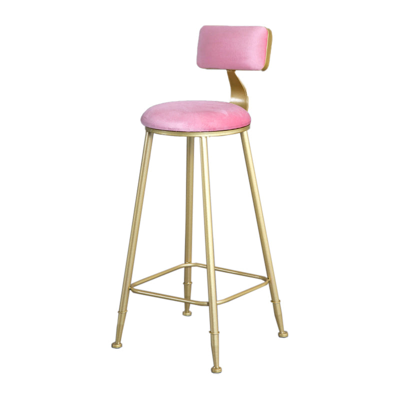 Glam Armless Backrest Counter Stool Iron Beauty Shop Bar Stool with Velvet Cushion Pink 1 Piece Clearhalo 'Bar Furniture' 'Bar Stools' 'bar_stools' 'furn' 'furn_bar_stools' 'furniture_bar_stools' 'Kitchen & Dining Furniture' 'kitchen&dining_furn' 'kitchen' 'kitchen_furn' Furniture' 4545236
