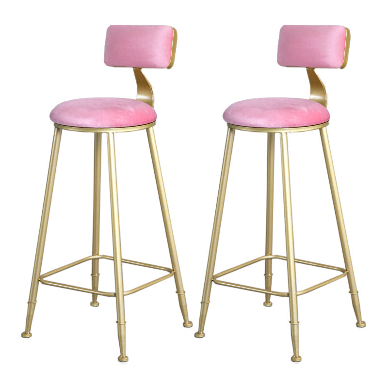 Glam Armless Backrest Counter Stool Iron Beauty Shop Bar Stool with Velvet Cushion Pink 2 Piece Set Clearhalo 'Bar Furniture' 'Bar Stools' 'bar_stools' 'furn' 'furn_bar_stools' 'furniture_bar_stools' 'Kitchen & Dining Furniture' 'kitchen&dining_furn' 'kitchen' 'kitchen_furn' Furniture' 4545237