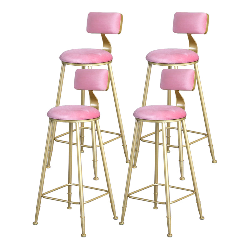 Glam Armless Backrest Counter Stool Iron Beauty Shop Bar Stool with Velvet Cushion Pink 4 Piece Set Clearhalo 'Bar Furniture' 'Bar Stools' 'bar_stools' 'furn' 'furn_bar_stools' 'furniture_bar_stools' 'Kitchen & Dining Furniture' 'kitchen&dining_furn' 'kitchen' 'kitchen_furn' Furniture' 4545238