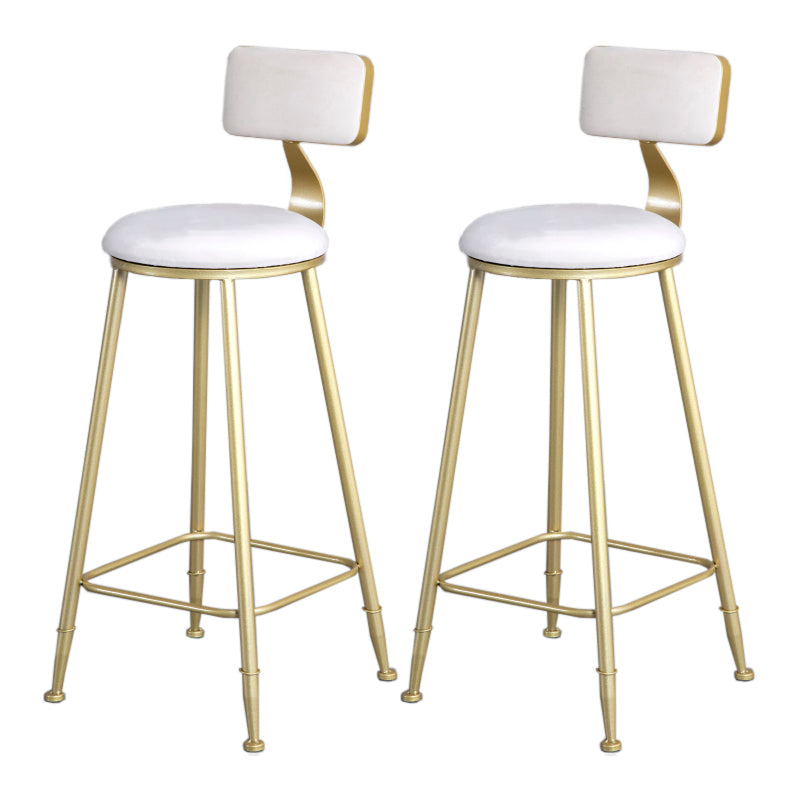 Glam Armless Backrest Counter Stool Iron Beauty Shop Bar Stool with Velvet Cushion White 2 Piece Set Clearhalo 'Bar Furniture' 'Bar Stools' 'bar_stools' 'furn' 'furn_bar_stools' 'furniture_bar_stools' 'Kitchen & Dining Furniture' 'kitchen&dining_furn' 'kitchen' 'kitchen_furn' Furniture' 4545240