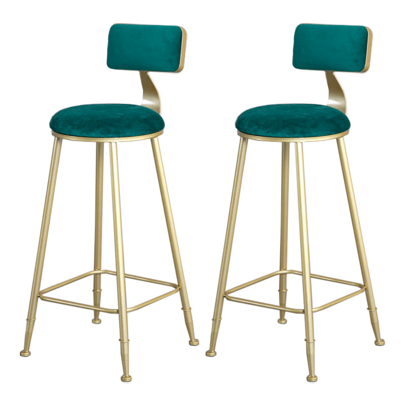 Glam Armless Backrest Counter Stool Iron Beauty Shop Bar Stool with Velvet Cushion Green 2 Piece Set Clearhalo 'Bar Furniture' 'Bar Stools' 'bar_stools' 'furn' 'furn_bar_stools' 'furniture_bar_stools' 'Kitchen & Dining Furniture' 'kitchen&dining_furn' 'kitchen' 'kitchen_furn' Furniture' 4545243