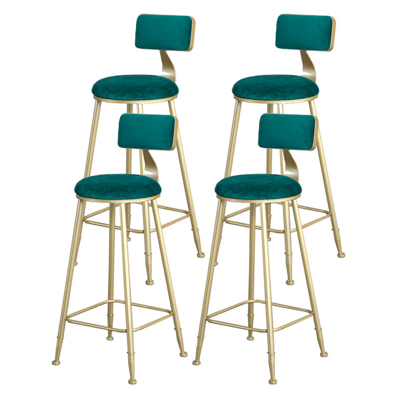 Glam Armless Backrest Counter Stool Iron Beauty Shop Bar Stool with Velvet Cushion Green 4 Piece Set Clearhalo 'Bar Furniture' 'Bar Stools' 'bar_stools' 'furn' 'furn_bar_stools' 'furniture_bar_stools' 'Kitchen & Dining Furniture' 'kitchen&dining_furn' 'kitchen' 'kitchen_furn' Furniture' 4545244
